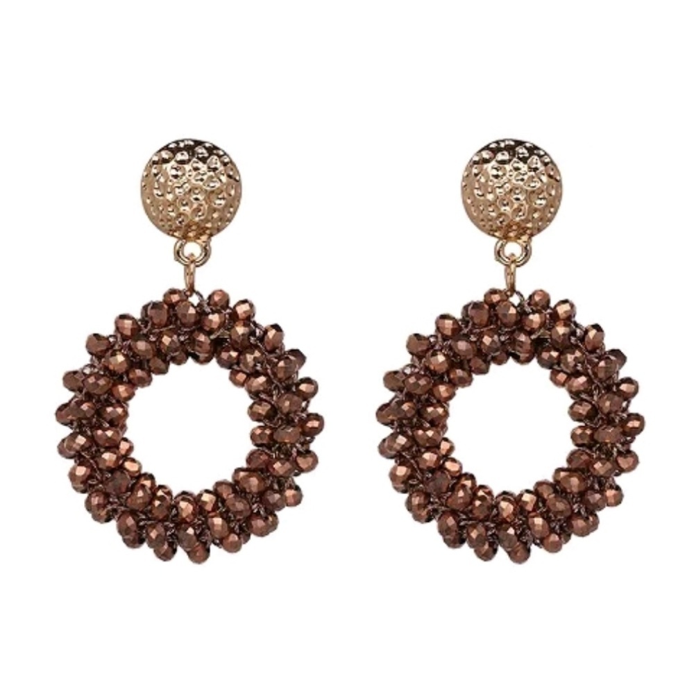 Handmade bronze crystal beaded earrings- 2 options